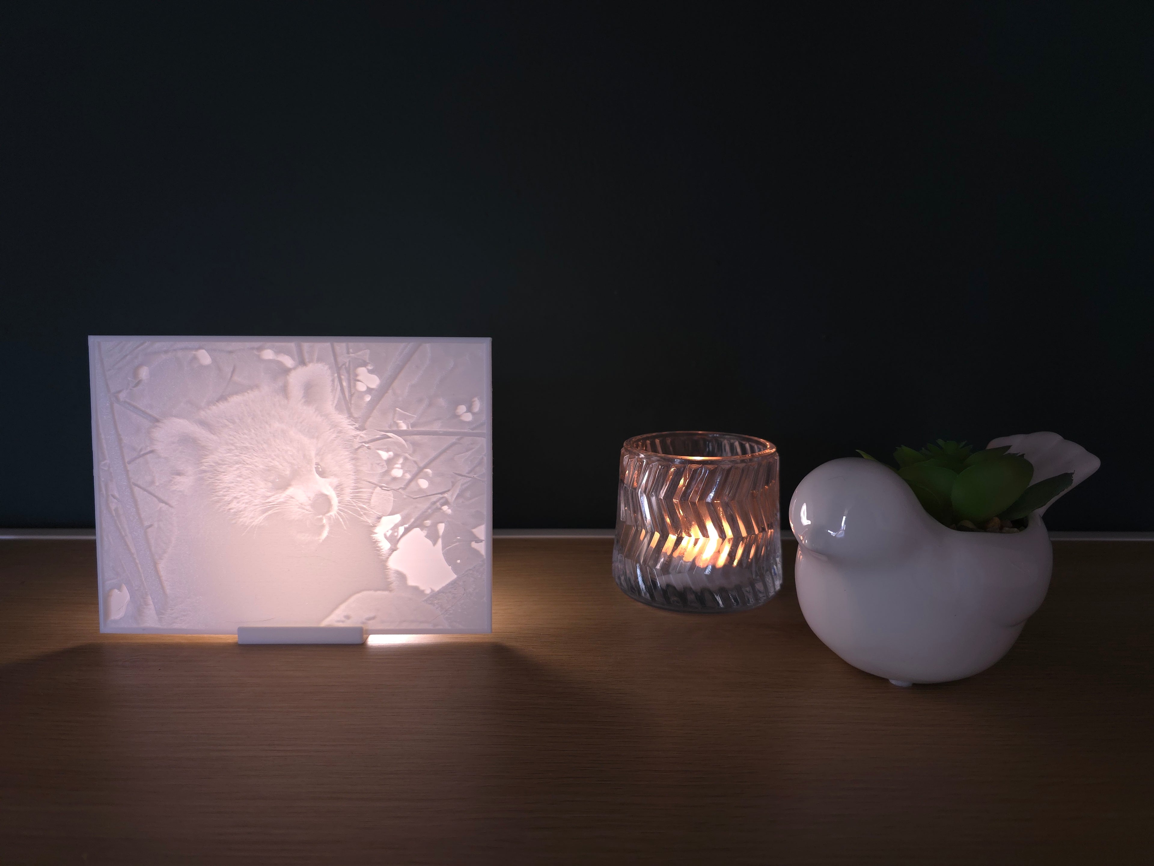 Lithophane met standaard - Rode panda (verlicht)