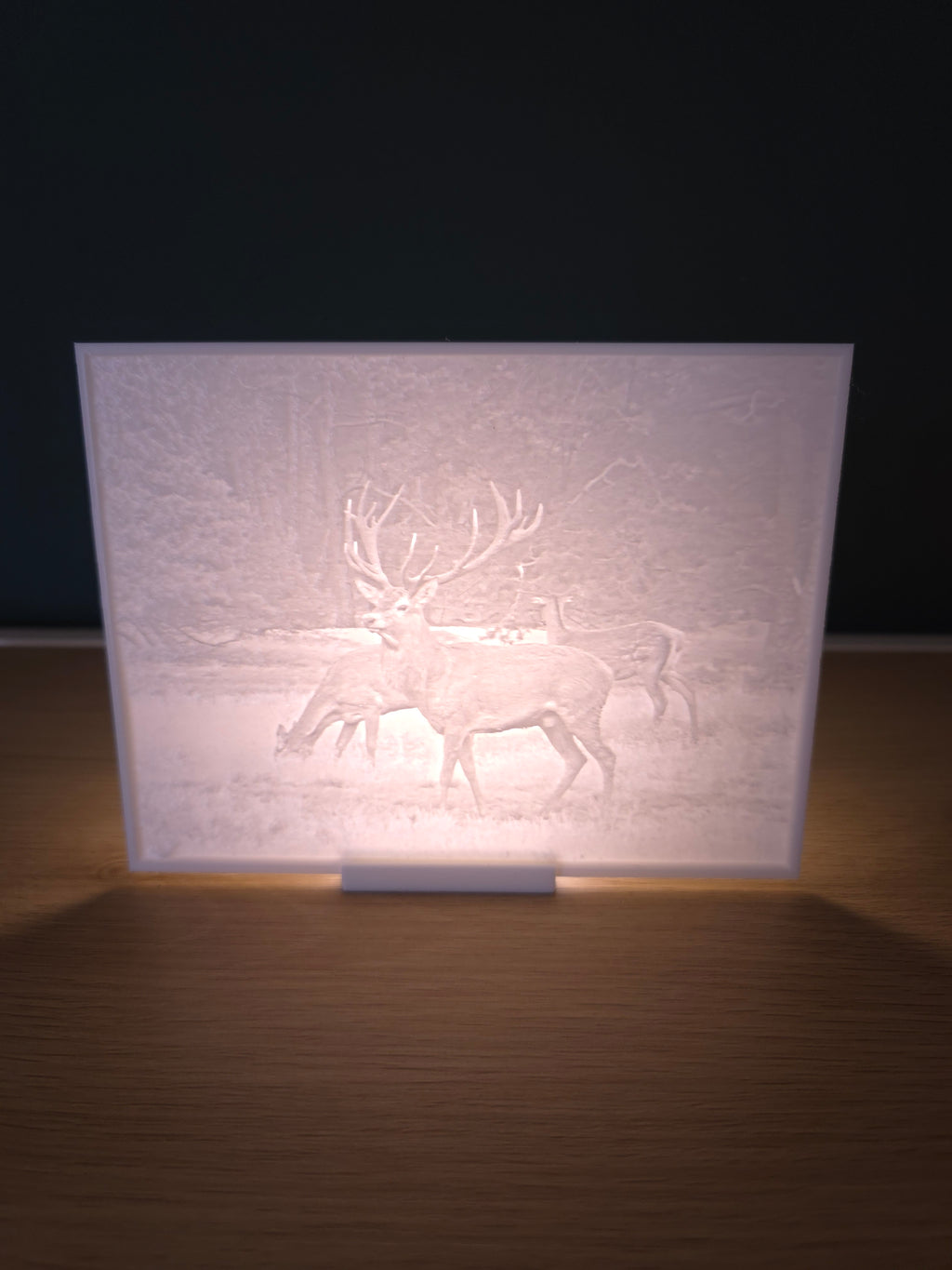 Lithophane met standaard - Edelhert in het bos (verlicht)